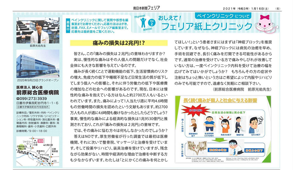 ペインクリニックについて | おしえて!フェリア紙上クリニックVol.2